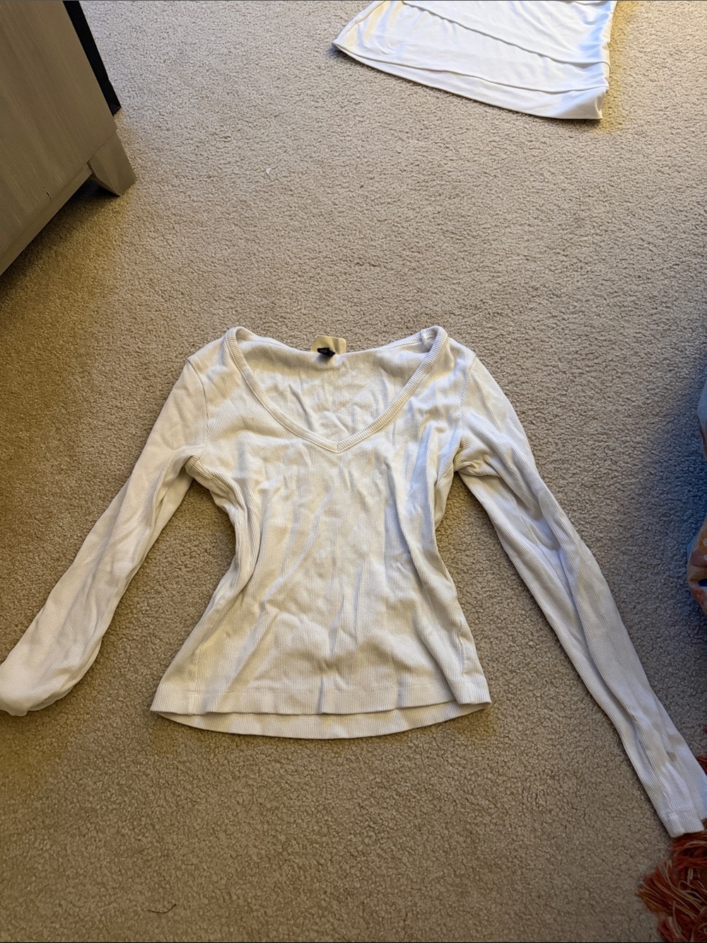 Classic V-Neck Long Sleeve Women's Top in Off-White